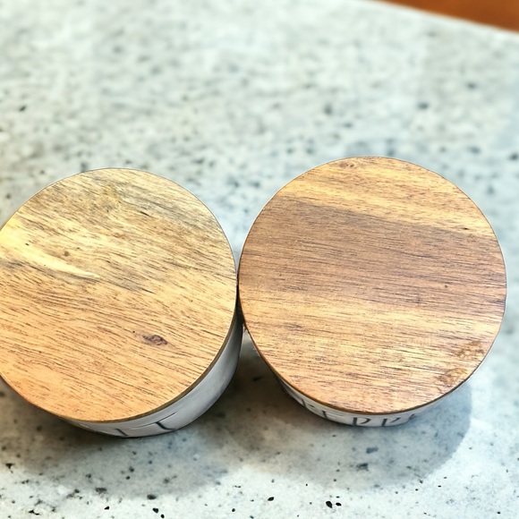Rae Dunn by Magenta Salt and Pepper Cellars with Wood Lids - Picture 4 of 5
